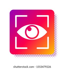 White Eye scan icon isolated on white background. Scanning eye. Security check symbol. Cyber eye sign. Square color button. Vector Illustration