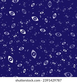 White Eye scan icon isolated seamless pattern on blue background. Scanning eye. Security check symbol. Cyber eye sign.  Vector