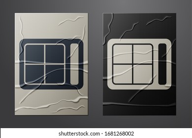 White Eye shadow palette with brush icon isolated on crumpled paper background. Paper art style. Vector Illustration
