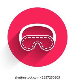 White Eye sleep mask icon isolated with long shadow. Red circle button. Vector