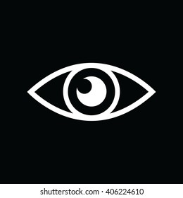 White eye vector icon. Black background