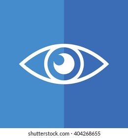 White eye vector icon. Blue background