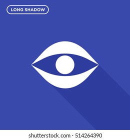 White eye vector icon on ink background with long shadow
