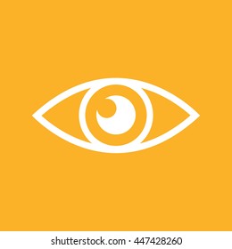 White eye vector icon. Yellow background