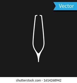 White Eyebrow tweezers icon isolated on black background. Cosmetic tweezers for ingrown hair.  Vector Illustration