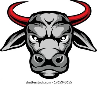 white eyes and red antler with angry bull face vector mascot logo for everything