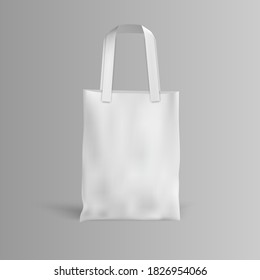 White fabric cloth bag on grey background, vector illustration