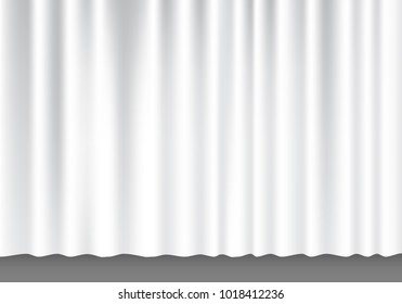 White fabric curtain on gray stage background vector illustration.