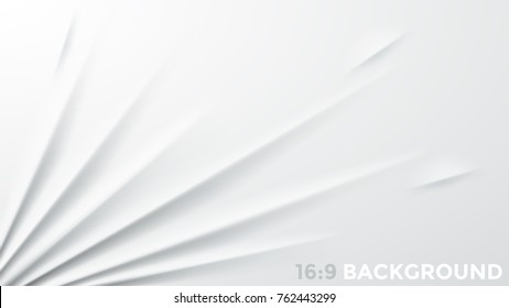 White fabric stretched to bottom left corner. Simple square background with ripple effect. Clean textile sheet with realistic texture. Vector illustration for backdrop, wallpaper, banner, flyer.