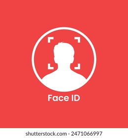 icono de id de cara blanca sobre fondo rojo. elemento de Diseño gráfico de logotipo moderno de estilo simple plano. concepto de escaneo facial como