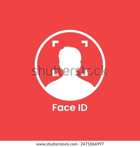 white face id icon on red background. flat simple style trend modern logotype graphic design element. concept of facial scanning like recognize person or