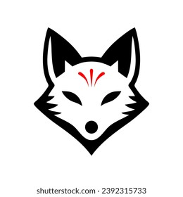 White face kitsune fox japanese style flat vector icon design