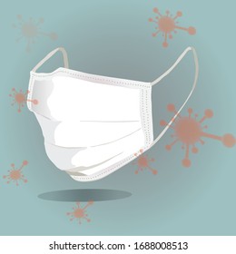 White face mask equipment to protect against from airborne virus, medical mask, breathing mask, N95 safety mask, virus, covid-19, isolated, protect vector, illustration, 