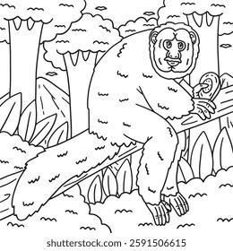 White Faced Saki Monkey Coloring Page for Kids 