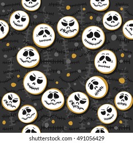 white faces wreaths Halloween scary seasonal pattern on dark background
