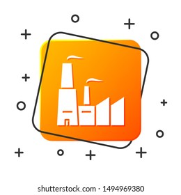White Factory icon isolated on white background. Industrial building. Orange square button. Vector Illustration