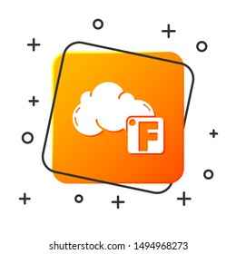 White Fahrenheit and cloud icon isolated on white background. Orange square button. Vector Illustration