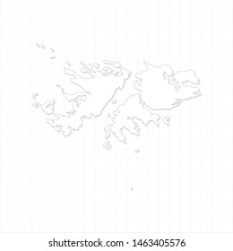 White Falkland Islands map and grid vector. Thin gray outline on white background. EPS10.