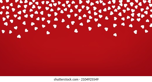 White falling heart shapes isolated on red background. Elegant blank poster without text. Vector illustration for banner, cover, sale, wedding, Valentines greeting card.