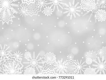 White falling snow background.  Snowflakes abstract. Winter thunder. Vector illustration