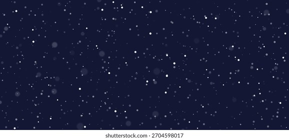 Weiß fallender Schnee auf dunkelblauem Hintergrund. Wintersaisonkonzept. Festliche Weihnachten und Neujahrsgrußkartendesign.