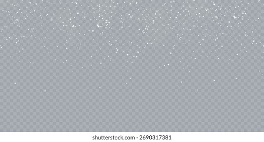 Partículas blancas de nieve que caen sobre fondo transparente con desenfoque de profundidad suave. Textura suave de nevadas para escenas invernales, superposiciones de Navidades y composiciones festivas.
