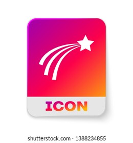 White Falling star icon isolated on white background. Shooting star with star trail. Meteoroid, meteorite, comet, asteroid, star icon. Rectangle color button. Vector Illustration
