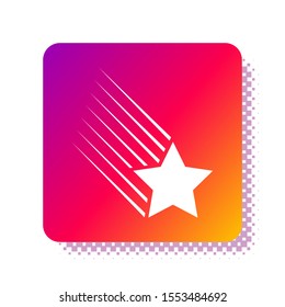 White Falling star icon isolated on white background. Shooting star with star trail. Meteoroid, meteorite, comet, asteroid, star icon. Square color button. Vector Illustration