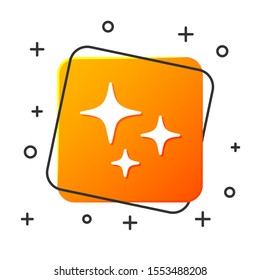 White Falling star icon isolated on white background. Shooting star with star trail. Orange square button. Vector Illustration