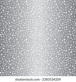 Estrellas blancas cayendo sobre fondo rayado de brillo plateado - Confeti estelar. Plantilla de vectores para Año Nuevo, Navidad, fiesta de cumpleaños, tarjeta de boda, invitaciones, volante, vale, web y papel de envoltura.