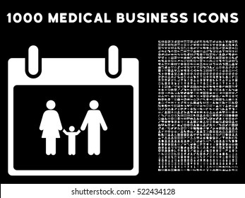 White Family Calendar Day vector icon with 1000 medical business pictograms. Set style is flat symbols, white color, black background.