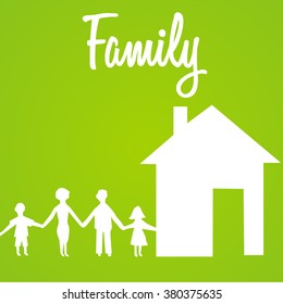 white family silhouettes on green background with white house