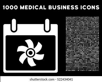 White Fan Calendar Day vector icon with 1000 medical business pictograms. Set style is flat symbols, white color, black background.