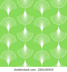 White fan on light green background art deco seamless pattern, eps vector illustration for design