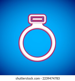 White Fantasy magic stone ring with gem icon isolated on blue background.  Vector