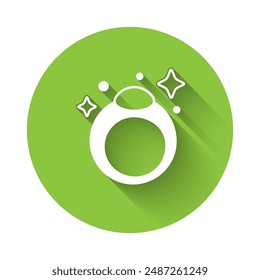 White Fantasy magic stone ring with gem icon isolated with long shadow background. Green circle button. Vector