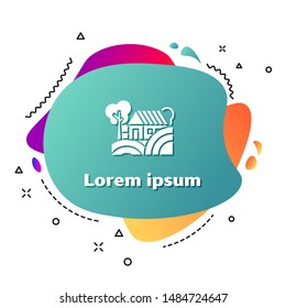 White Farm House concept icon isolated on white background. Rustic farm landscape. Abstract banner with liquid shapes. Vector Illustration