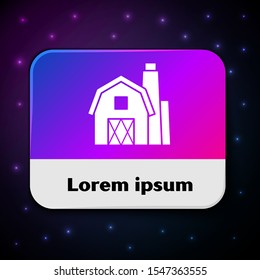 White Farm House concept icon isolated on black background. Rustic farm landscape. Rectangle color button. Vector Illustration
