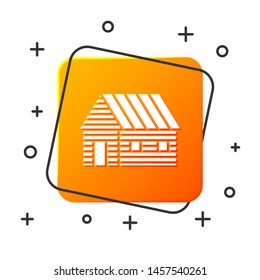 White Farm house icon isolated on white background. Orange square button. Vector Illustration