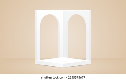 white fashionable minimal two arches display stage 3d illustration vector on beige color wall and floor for putting object