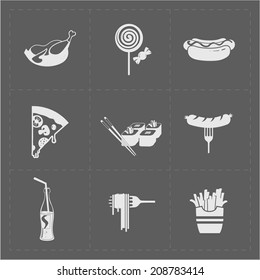 White Fast Food Icon Set on Grery Background