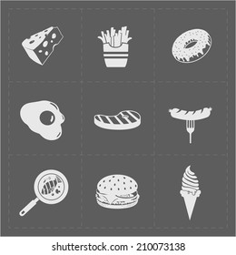 White Fast Food Icon Set on Grery Background