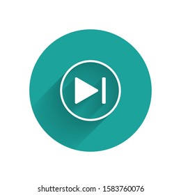 White Fast forward icon isolated with long shadow. Green circle button. Vector Illustration