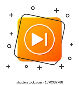 White Fast forward icon isolated on white background. Orange square button. Vector Illustration
