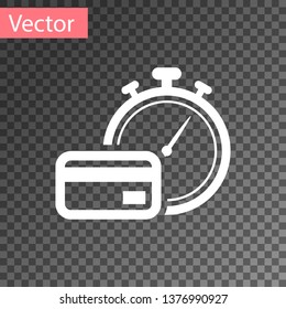 White Fast payments icon isolated on transparent background. Fast money transfer payment. Financial services, fast loan, time is money, cash back concept. Vector Illustration