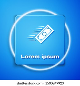 White Fast payments icon isolated on blue background. Fast money transfer payment. Financial services, fast loan, time is money, cash back concept. Blue square button. Vector Illustration