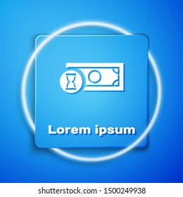 White Fast payments icon isolated on blue background. Fast money transfer payment. Financial services, fast loan, time is money, cash back concept. Blue square button. Vector Illustration