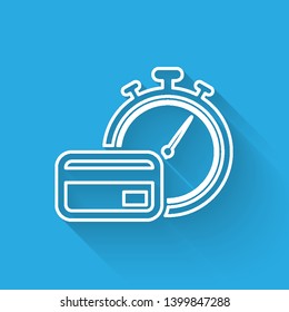 White Fast payments line icon isolated with long shadow. Fast money transfer payment. Financial services, fast loan, time is money, cash back concept. Vector Illustration
