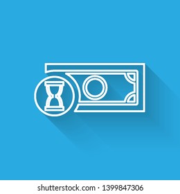 White Fast payments line icon isolated with long shadow. Fast money transfer payment. Financial services, fast loan, time is money, cash back concept. Vector Illustration
