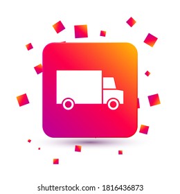 White Fast round the clock delivery by car icon isolated on white background. Square color button. Vector